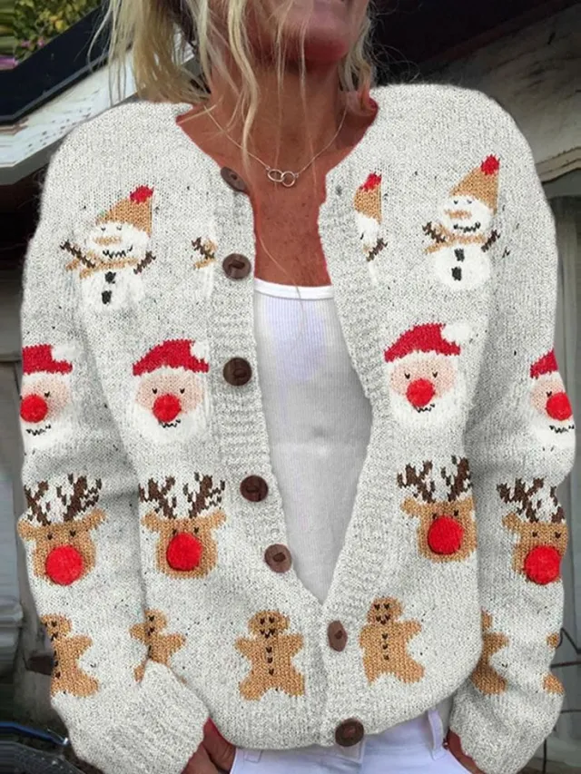 Women's Cartoon Pattern Christmas Printed Cardigan 5Style Xl - Shop at LoveMi