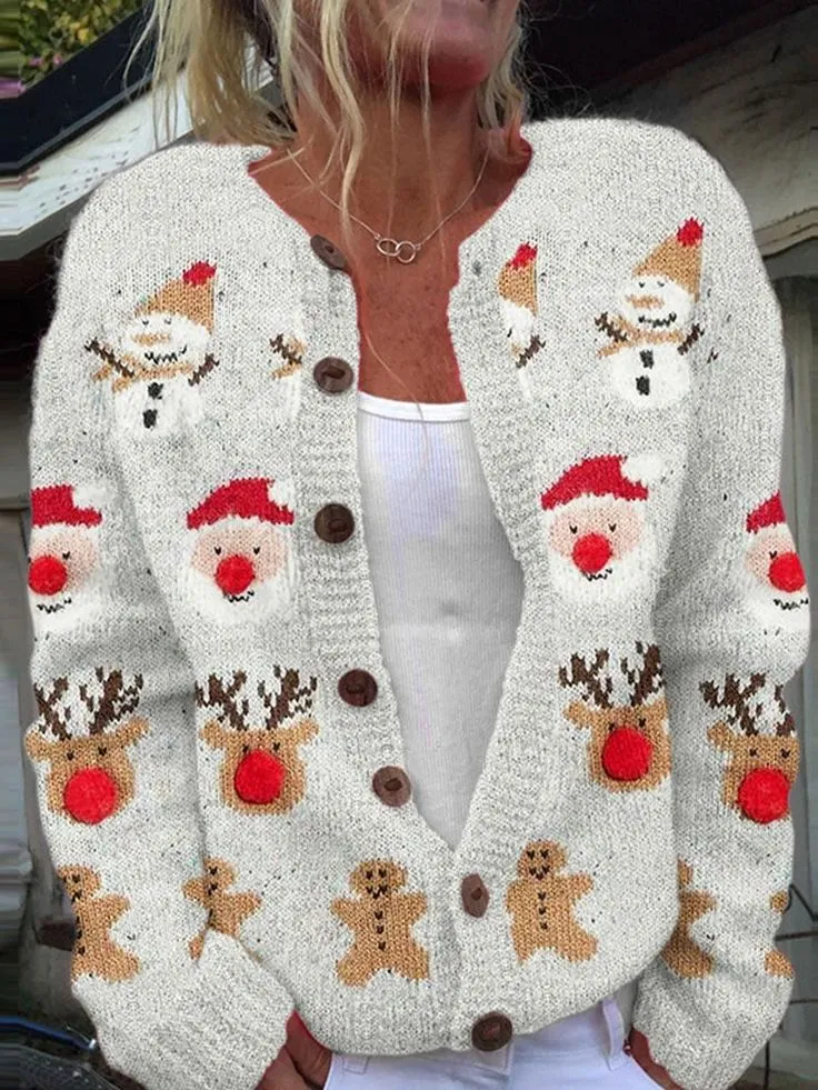 Women's Cartoon Pattern Christmas Printed Cardigan - 5Style-Xl