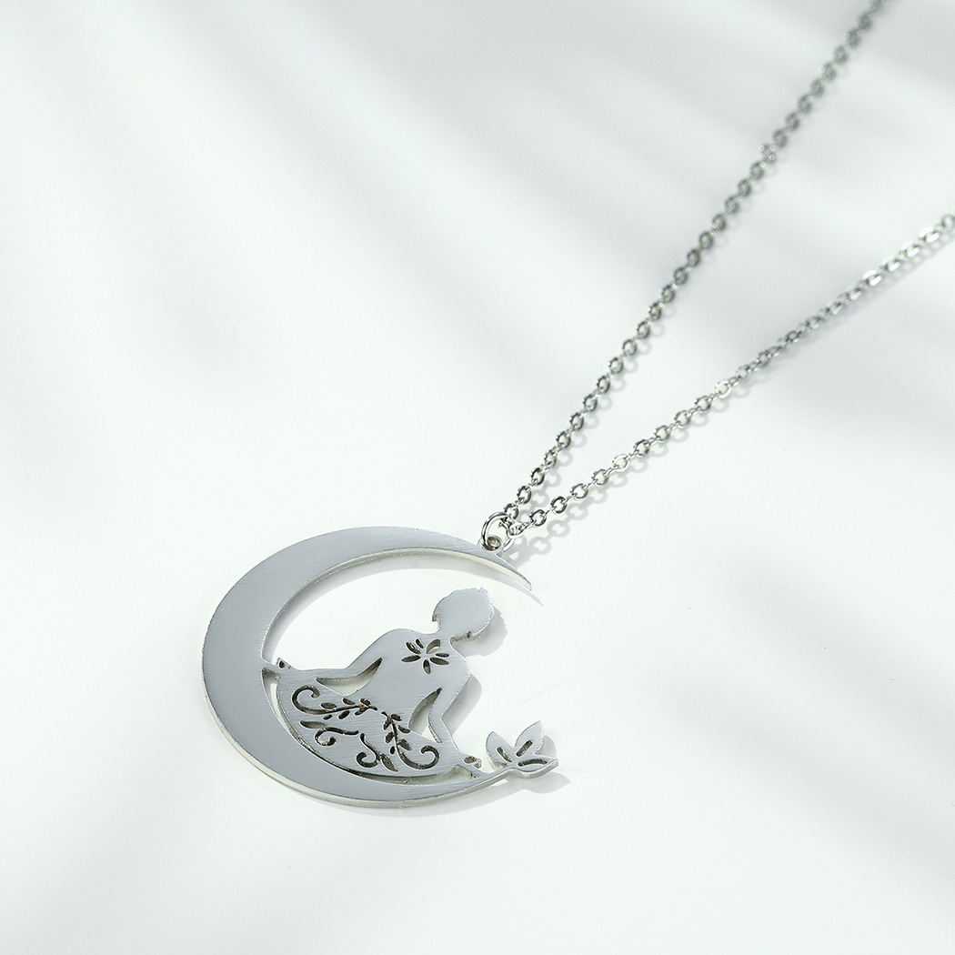 Stainless Steel Yoga Meditation Ceremony Zen Lotus Pendant Clavicle Necklace