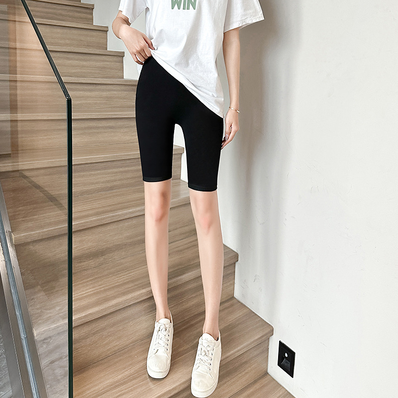 Women's Fashionable Simple Rhinestone Tight Five point Leggings Pure Black - Shop at LoveMi