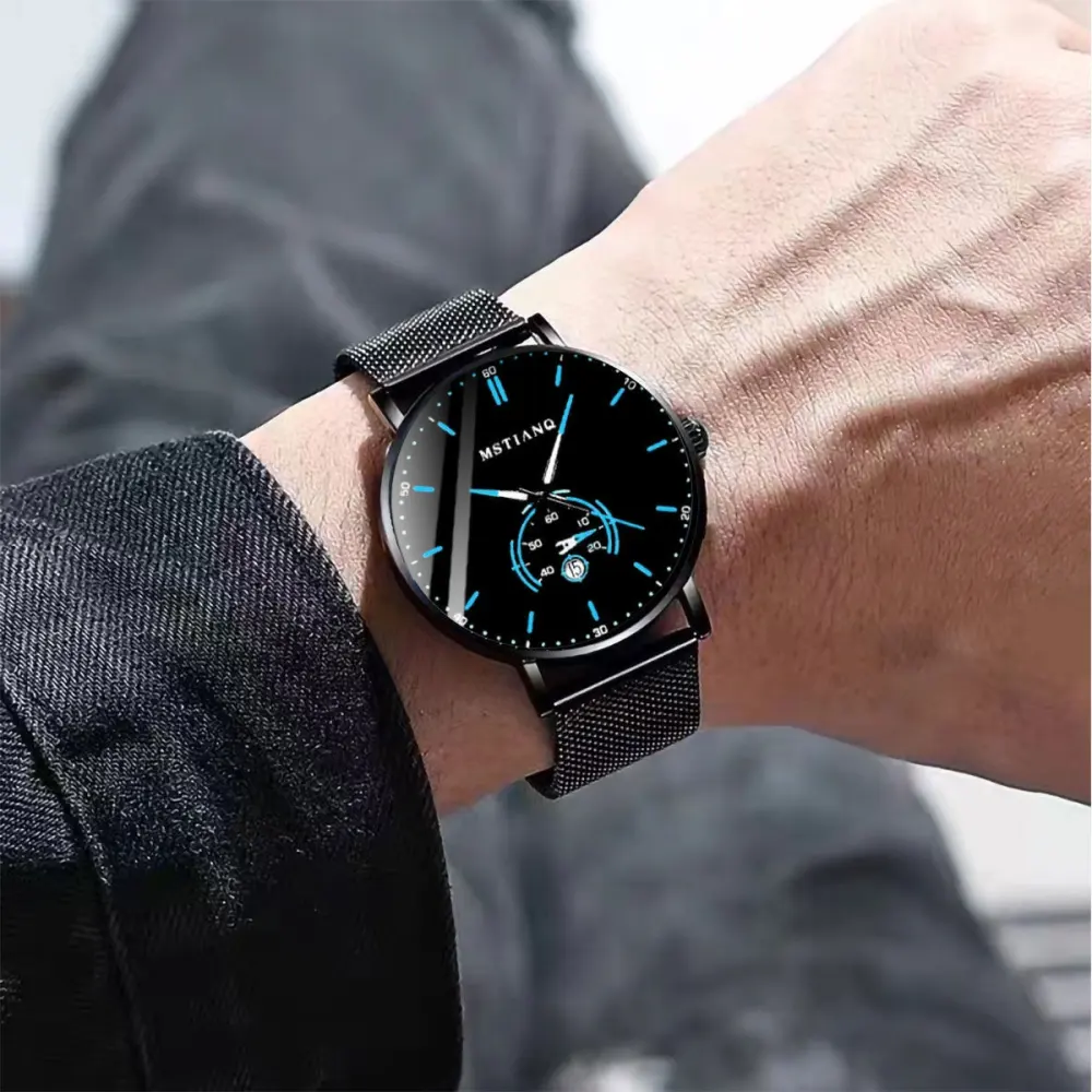Trade Watch Stylish Black Technology Belt Refined Steel Korean