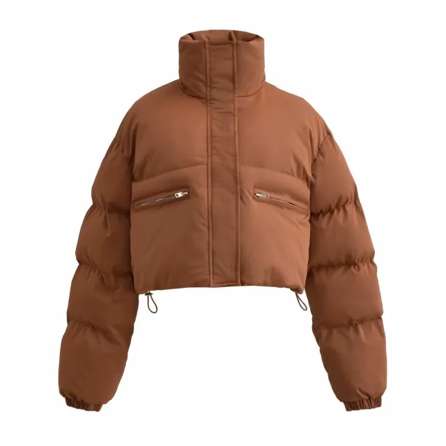 Stand Collar Zipper Short Down Coat Winter Thermal Cotton Coat Caramel - Shop at LoveMi