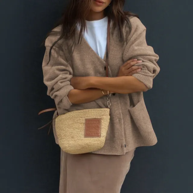 Minimalist Long Sleeve Senior Coat Sweater Women's Clothing Khaki - Shop at LoveMi