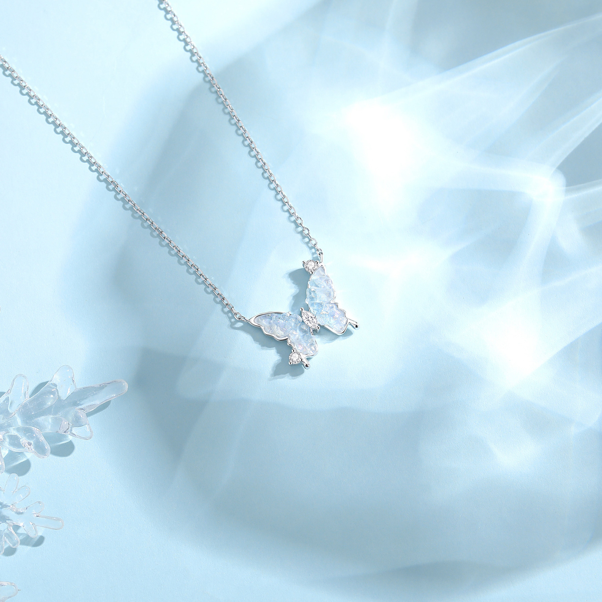 Women's Luminous Crushed Ice Butterfly Necklace