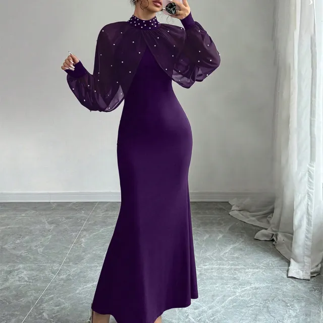 Womens Solid Color Fashionable Patchwork Bodycon Dress Purple - Shop at LoveMi