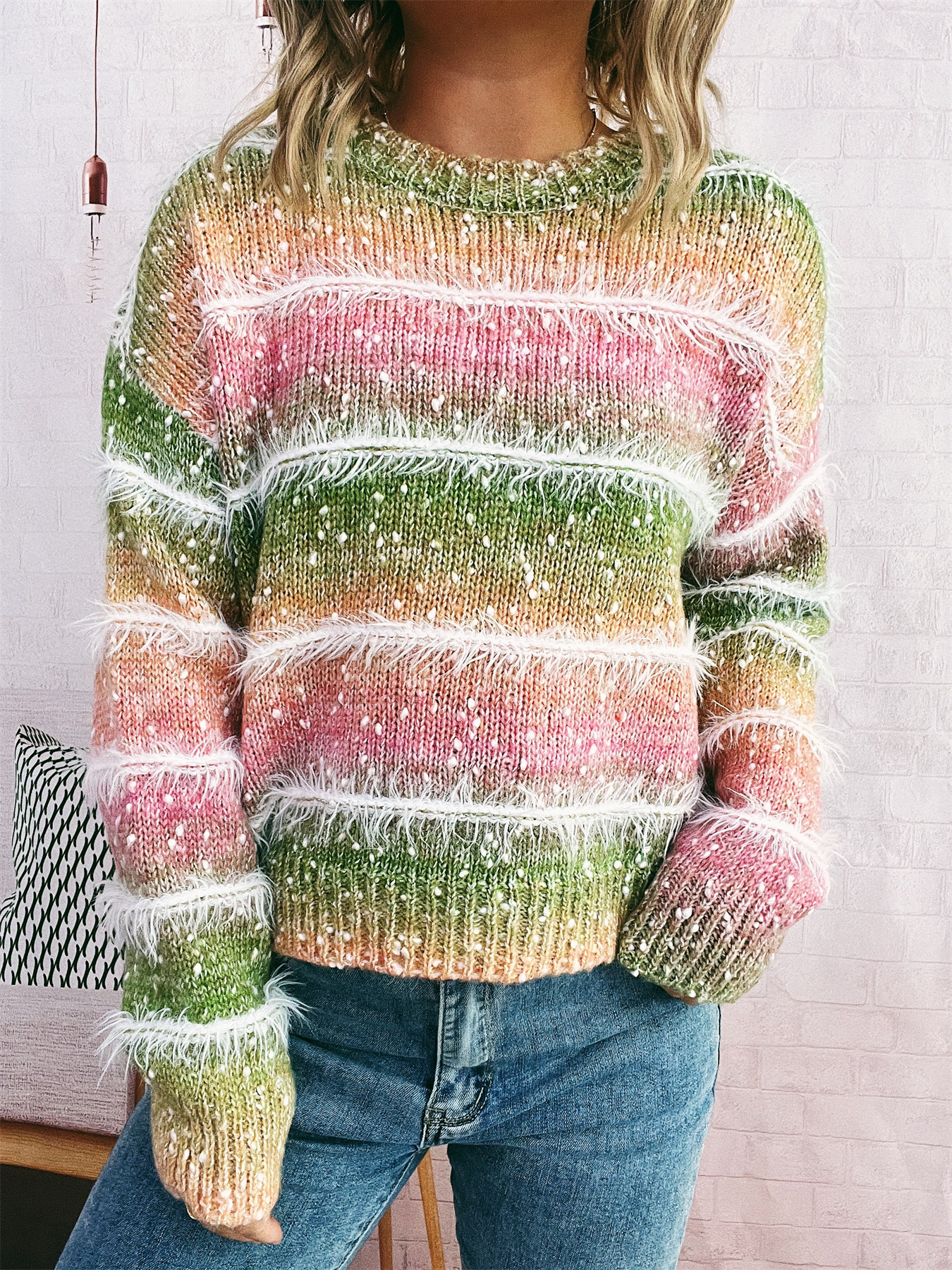Striped Rainbow Pullover Gradient Cute Round Neck Sweater