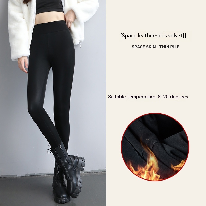 PU Fleece lined High Waist Slimming Windproof Waterproof Leggings Style4 Xxl - Shop at LoveMi