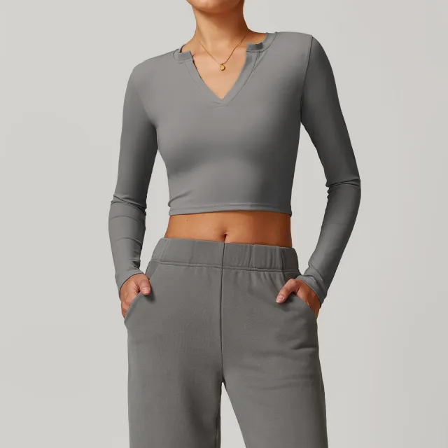 Tight Nude Feel Long sleeved T shirt Yoga Clothes Outdoor Gray - Shop at LoveMi