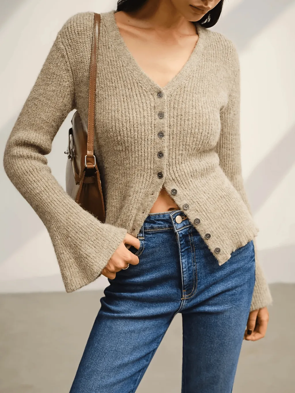 Slim-fit, Elegant, Classy, Casual, Versatile Long-sleeve Sweater - Khaki
