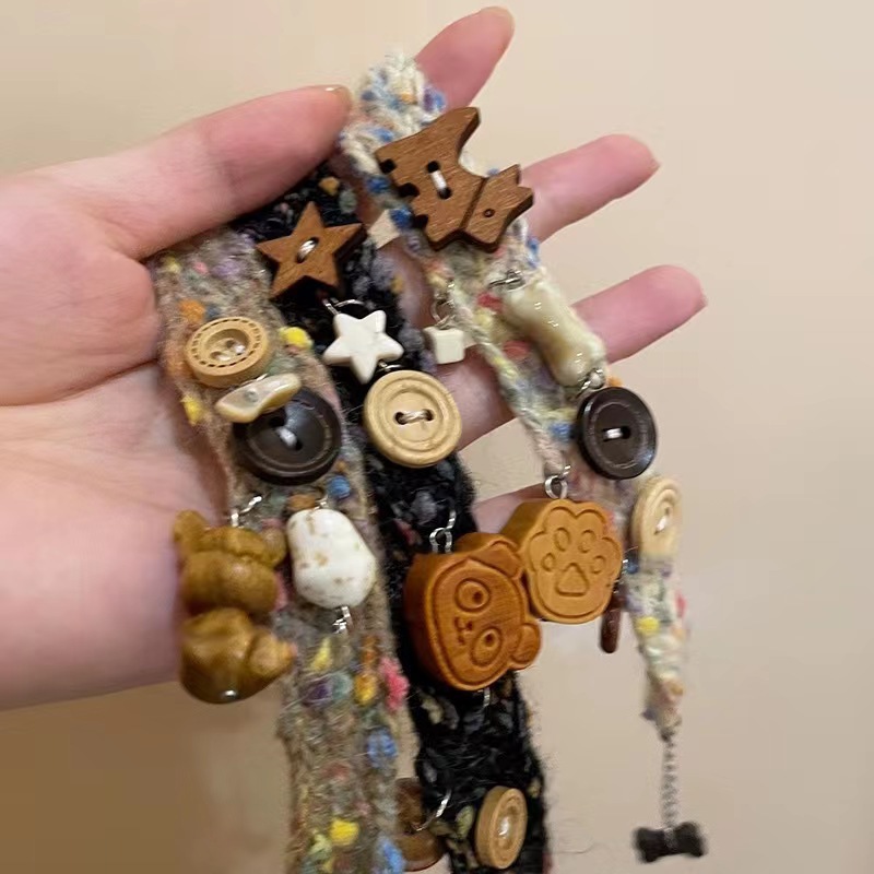 Cute Bear Plush Woven Pet Button Bracelet