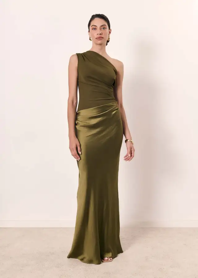 Solid Color Diagonal Collar Backless Sheath Casual Dress Matcha - Shop at LoveMi