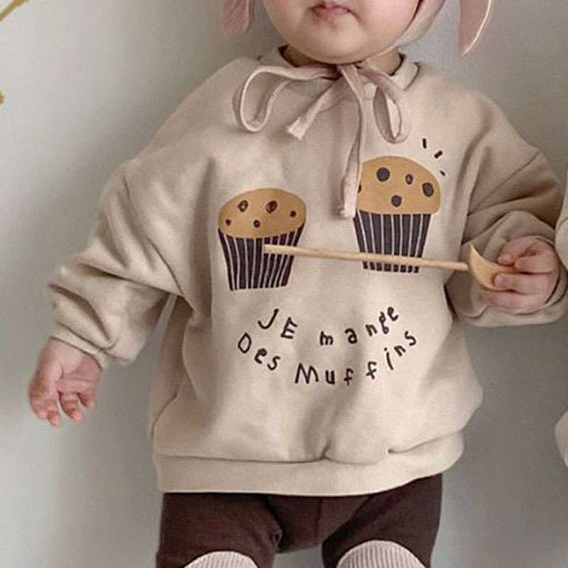 Small Cake Printed Fleece Casual Sweatshirt