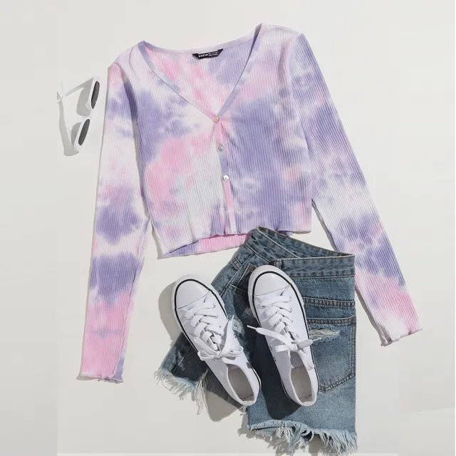Long Sleeve Cardigan Casual Versatile Slim Fit V neck Women's T shirt Pink - Shop at LoveMi