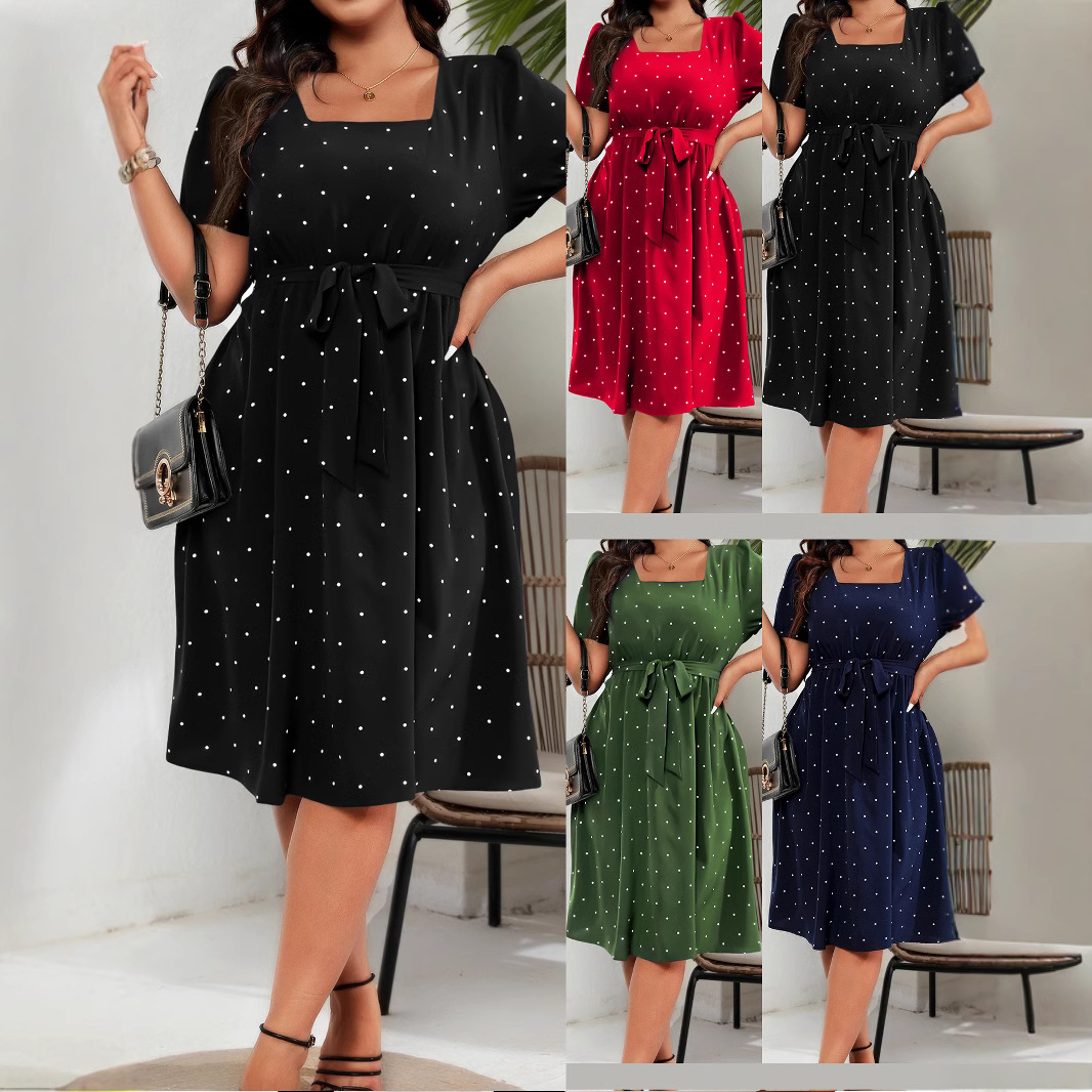 Elegant Retro Polka-Dot Waist-Cinching Dress For Women