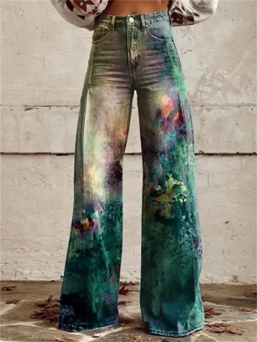 Plus Size Women's Casual Thin Wide Leg Imitation Jeans - 13 Style-S