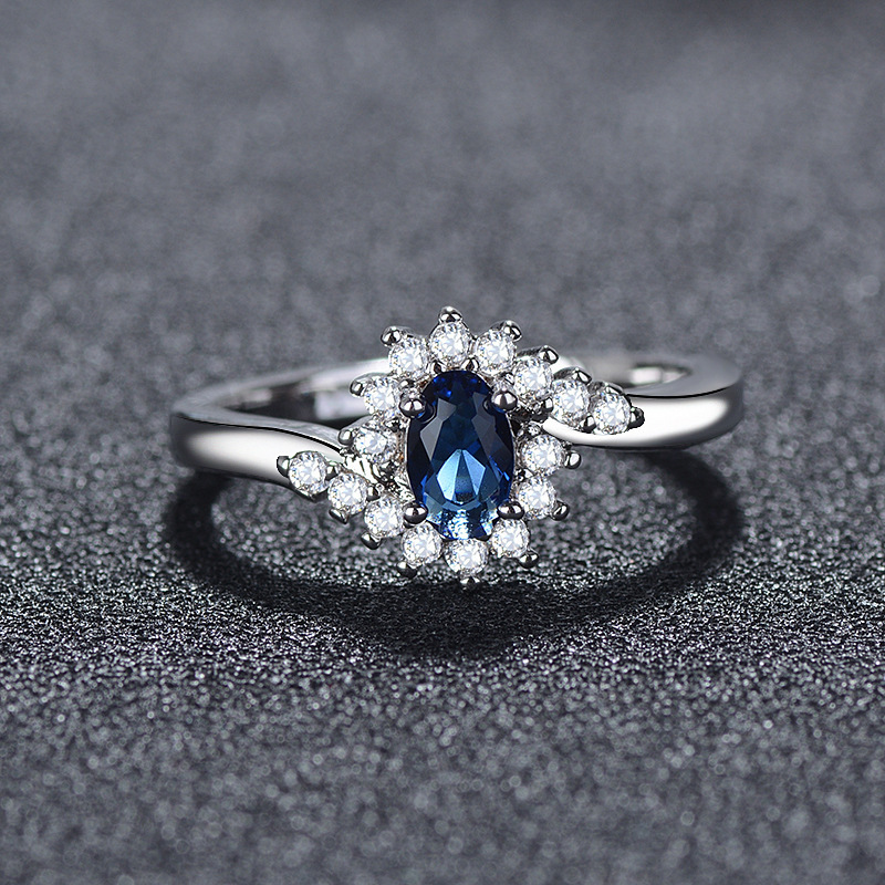 Stylish Geometric Ring With A Luxe Vibe Featuring A Micro-paved Oval Blue Zircon