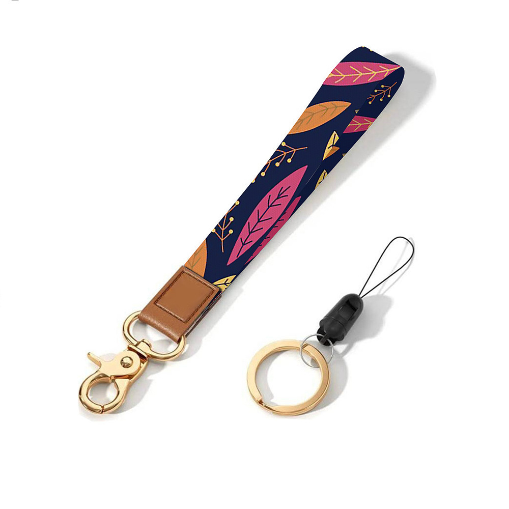 Leather-Polyester Wrist-Neck Dual-Use Keychain Lanyard