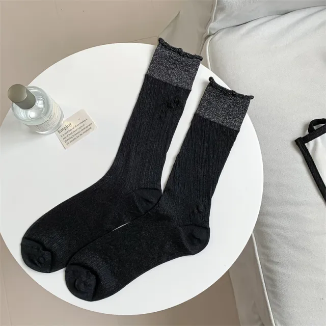 Thin Dark Pattern Mid calf Length Loose Socks Kanekalon Black - Shop at LoveMi
