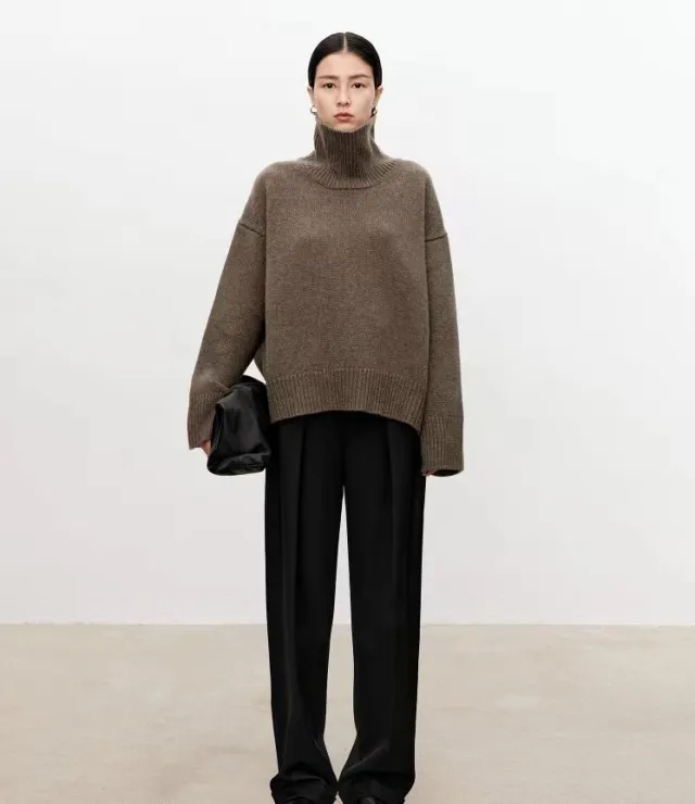 Women's Turtleneck Cashmere Sweater Coffee - Shop at LoveMi