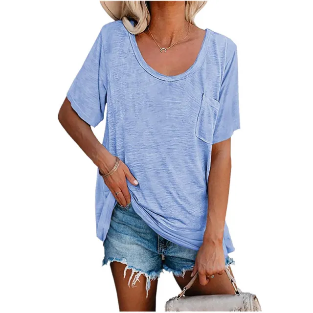 Printed Loose Casual Short sleeved T shirt For Women Light Blue - Shop at LoveMi