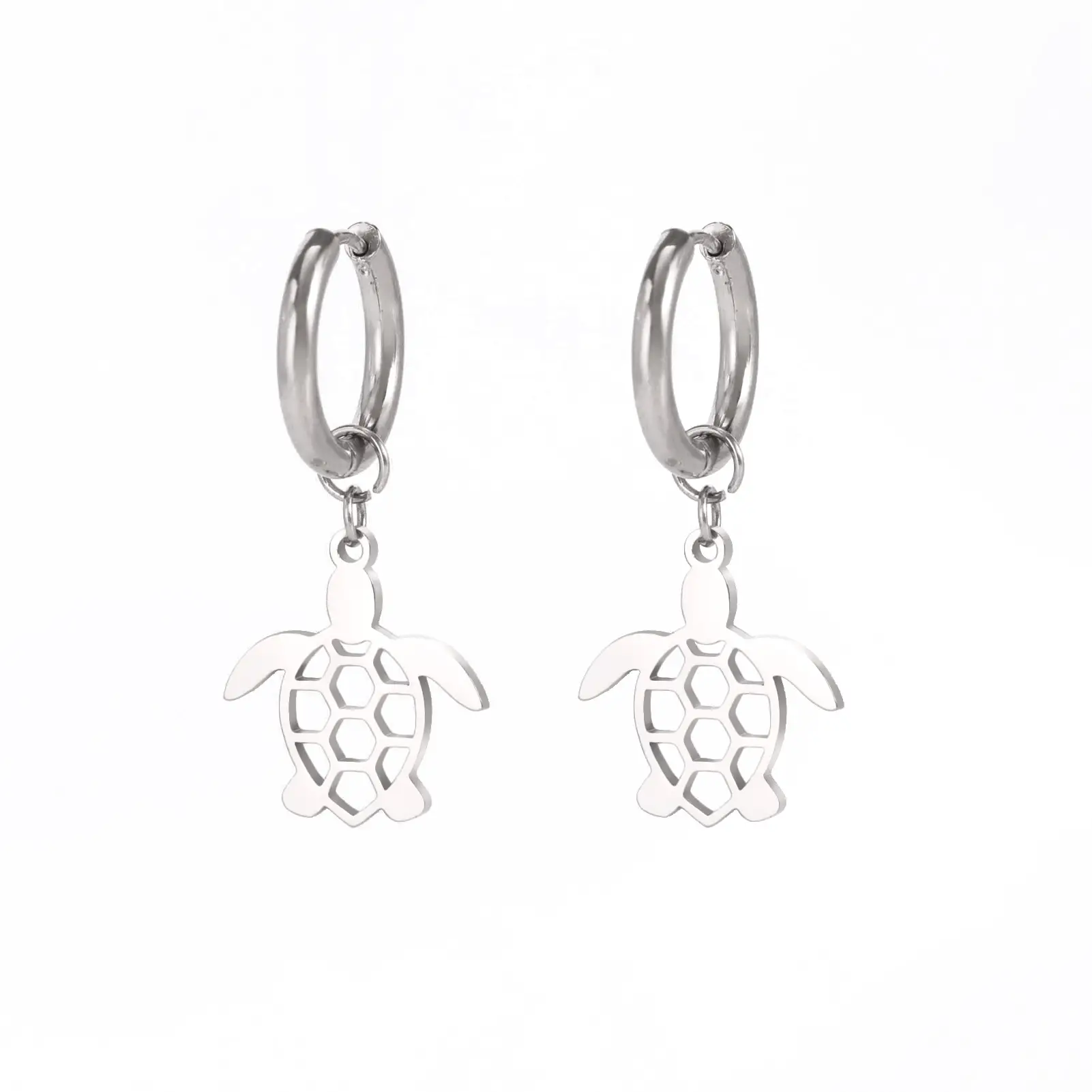 Cute Cut Hollow Turtle Pendant Stainless Steel Earrings