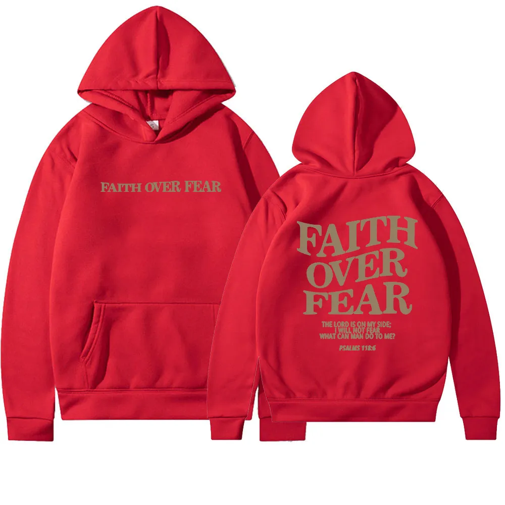 New Hoodie Faith Fear Men's And Women's Printed Sweatshirt - Red