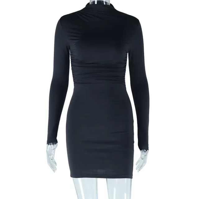 Women's Solid Color Round Neck Long Sleeve Pullover Dress Black - Shop at LoveMi
