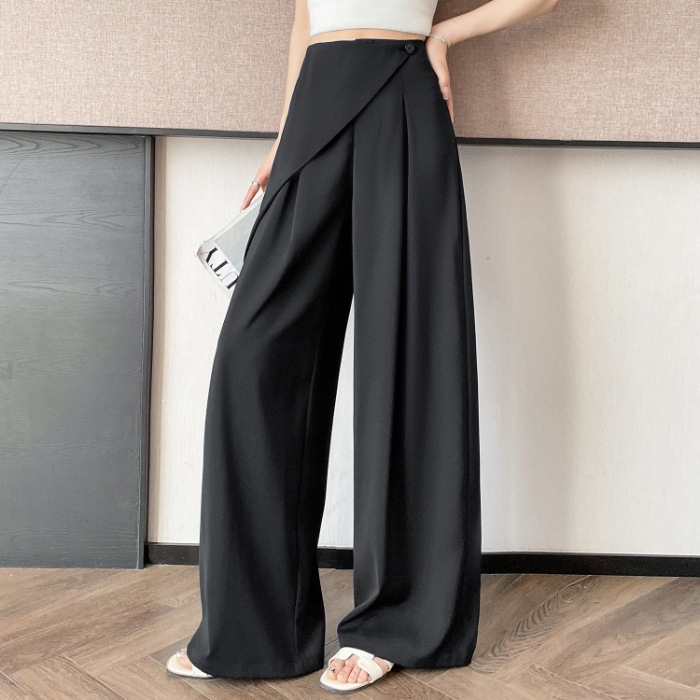 Women's Solid-Color High-Waisted Straight-Cut Casual Wide-Leg Pants