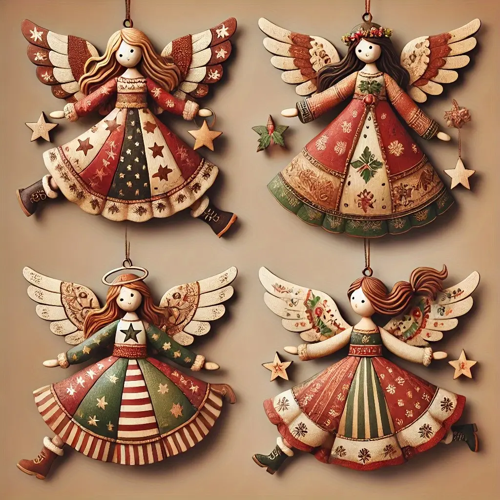 Christmas Wooden Flat Angel Doll Pendant