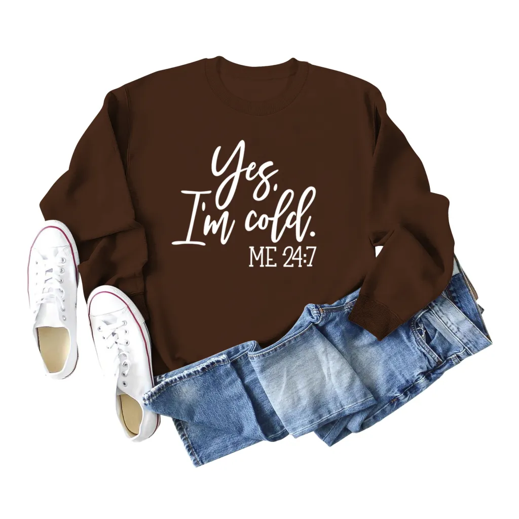 Letter Print Sweatshirt Crew Neck Cotton Women's Retro Fashion - Brown