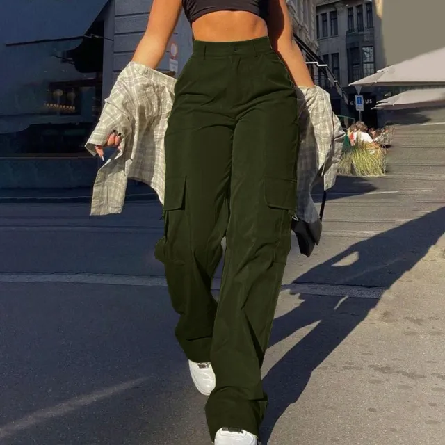 Multi Pocket Workwear Straight leg Trousers Army Green - Shop at LoveMi