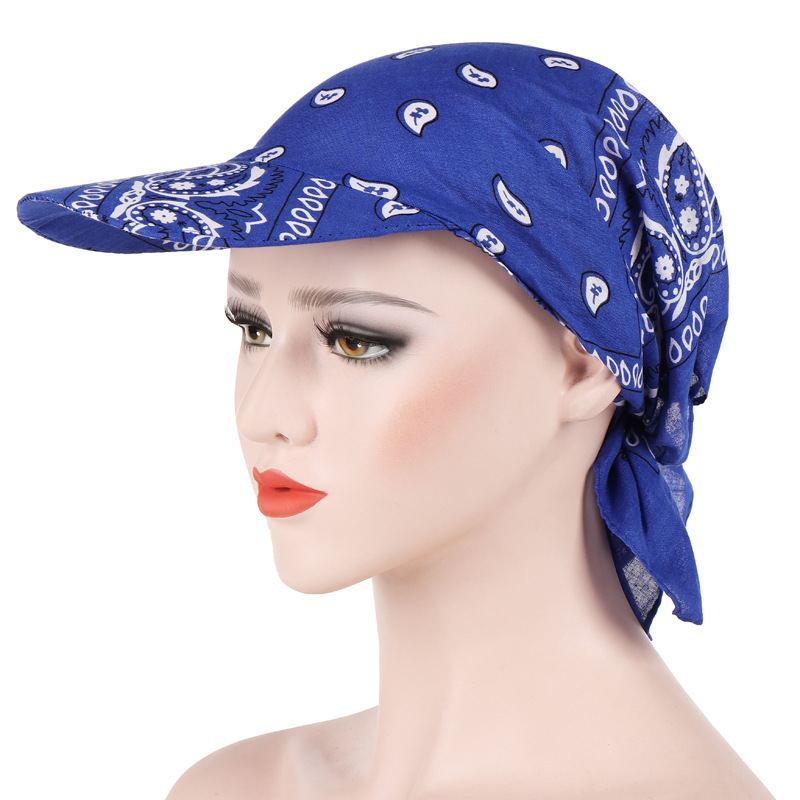 Candy Color Multifunctional Keep Warm Sun Block With Hat Brim Cotton Printed Headscarf