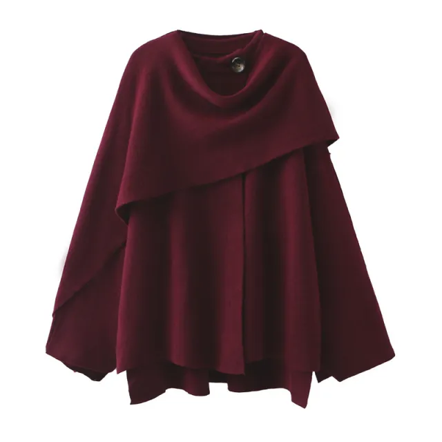 Fashion Women's Wear Asymmetric Scarf Loose Knitted Jacket Wine Red - Shop at LoveMi