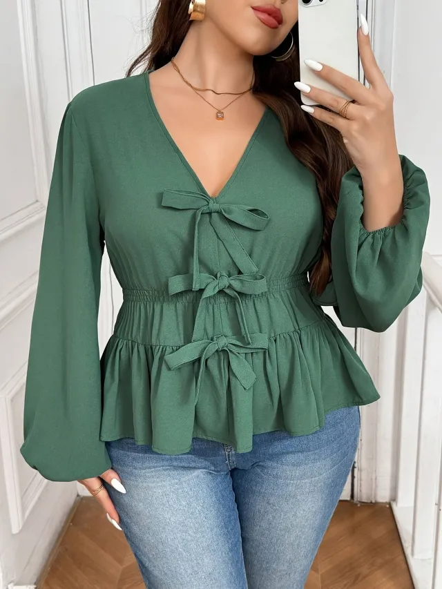 New V neck Short Green Coat Bow Top Green - Shop at LoveMi
