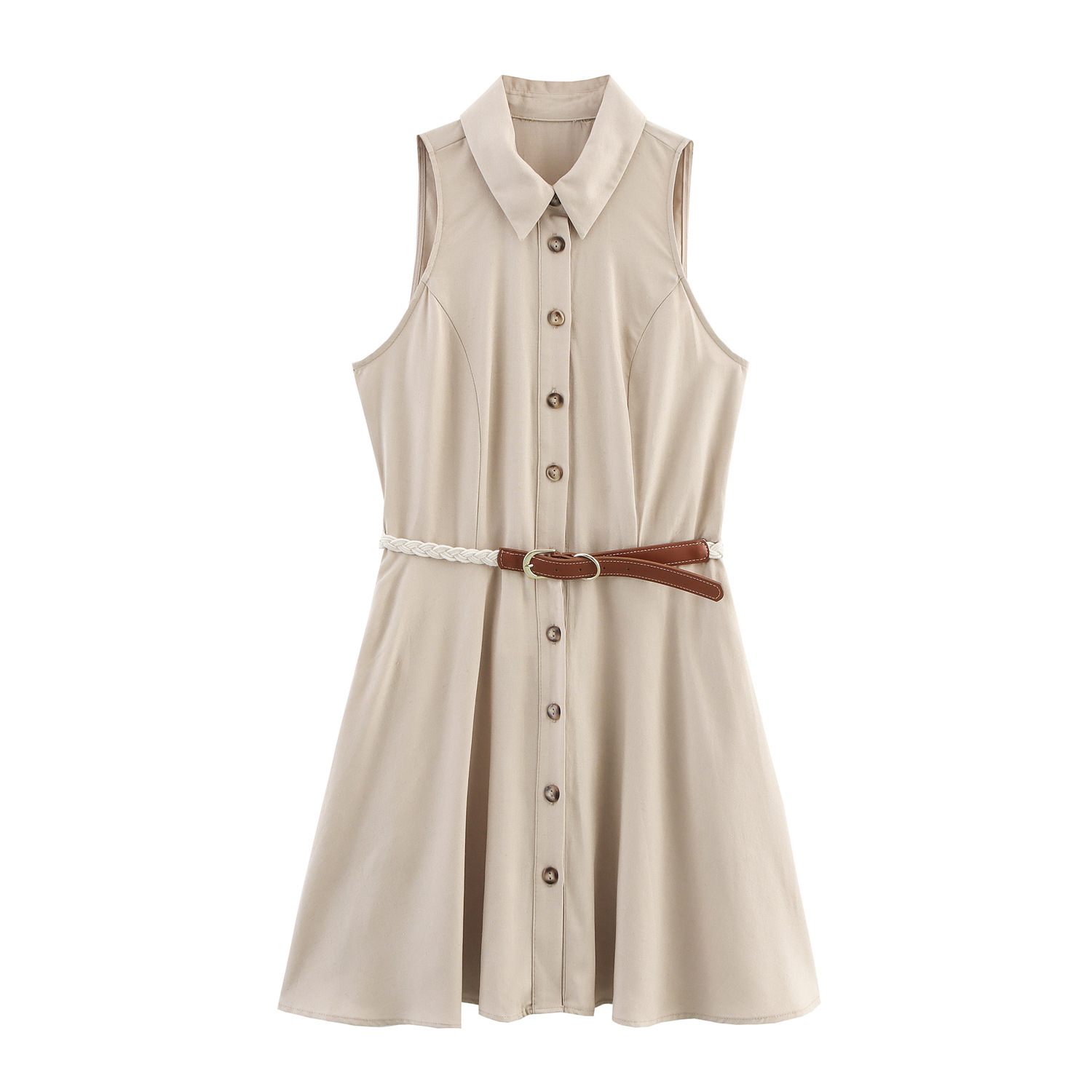 Women's Lapel Single Breasted Sleeveless Dress With Belt Picture Color L - Shop at LoveMi