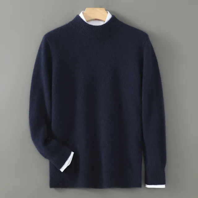 Half Wool Batwing Knit Sweater Solid Color Casual Base Shirt Blue - Shop at LoveMi