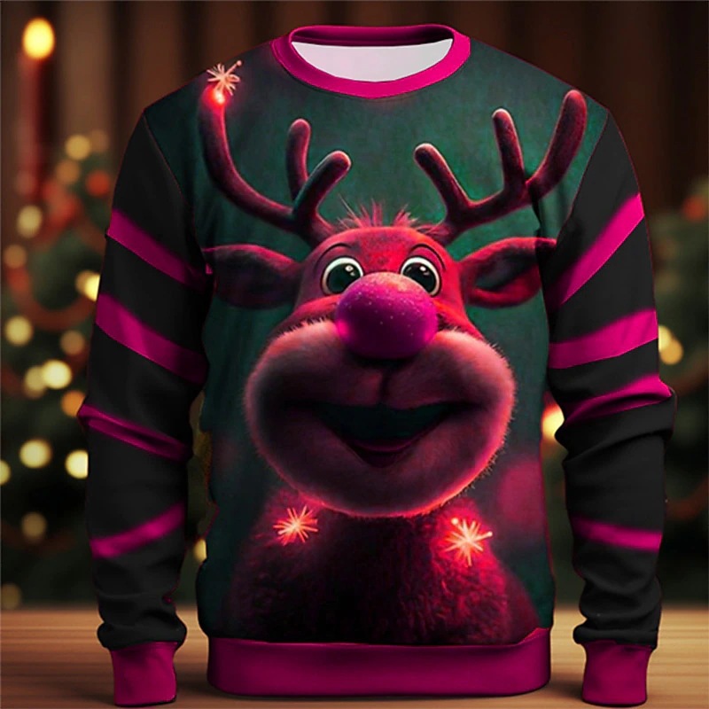 Title 3, Christmas Elk Printing Round Neck Sweater Base ...