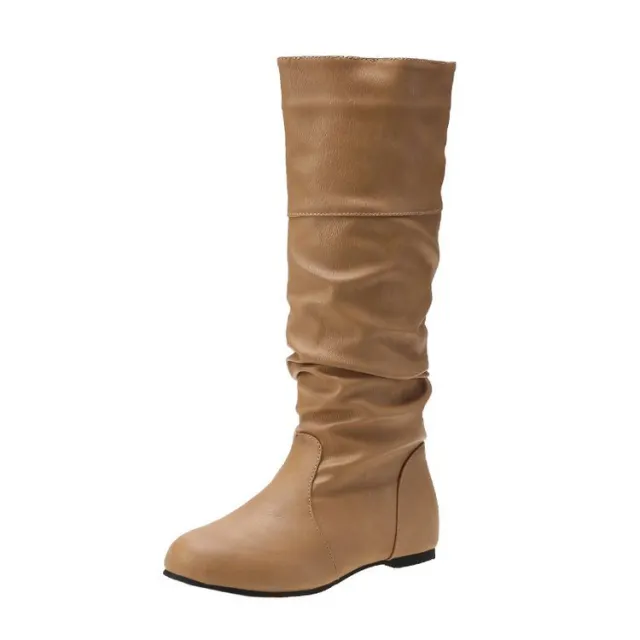 New Flat Boots Round Toe Slip on Slimming Khaki - Shop at LoveMi