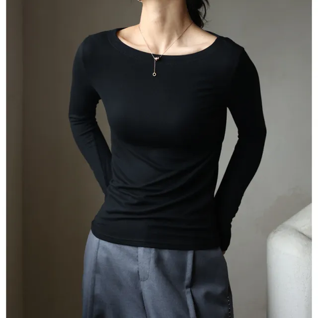 Modal Autumn And Winter Women's Slim Fit Long sleeved T shirt Top Black - Shop at LoveMi