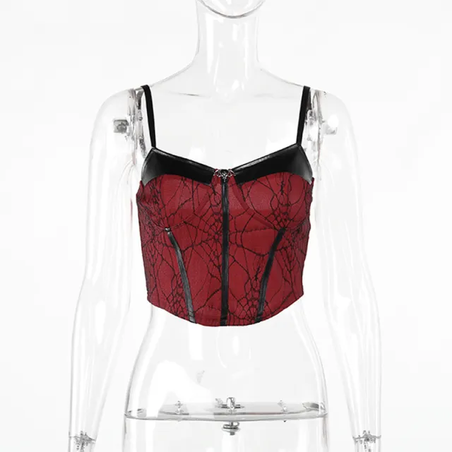 Dark Style European And American Elegant Leather Splicing Sling Vest Red - Shop at LoveMi