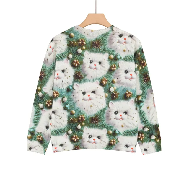 Women's Round Neck Long Sleeve Cat Printing Sweater Cat - Shop at LoveMi