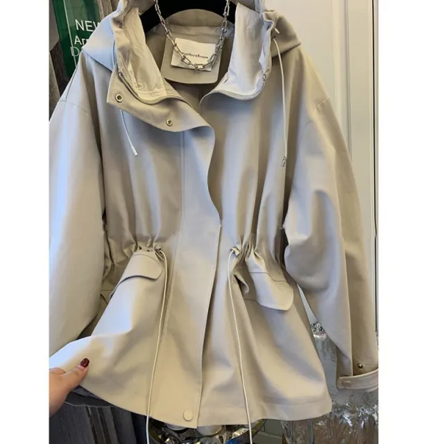 British Style Hooded Trench Coat Coat Women's Autumn Small Beige - Shop at LoveMi