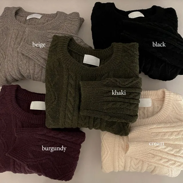Autumn And Winter French Minority Retro Twist Crew Neck Pullover Sweater Black - Shop at LoveMi