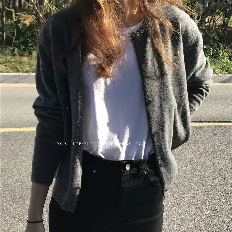 Raccoon Velvet Short Thickened Coat Cardigan Women's Design Sense Niche Small Wool Sweater - Dark Gray