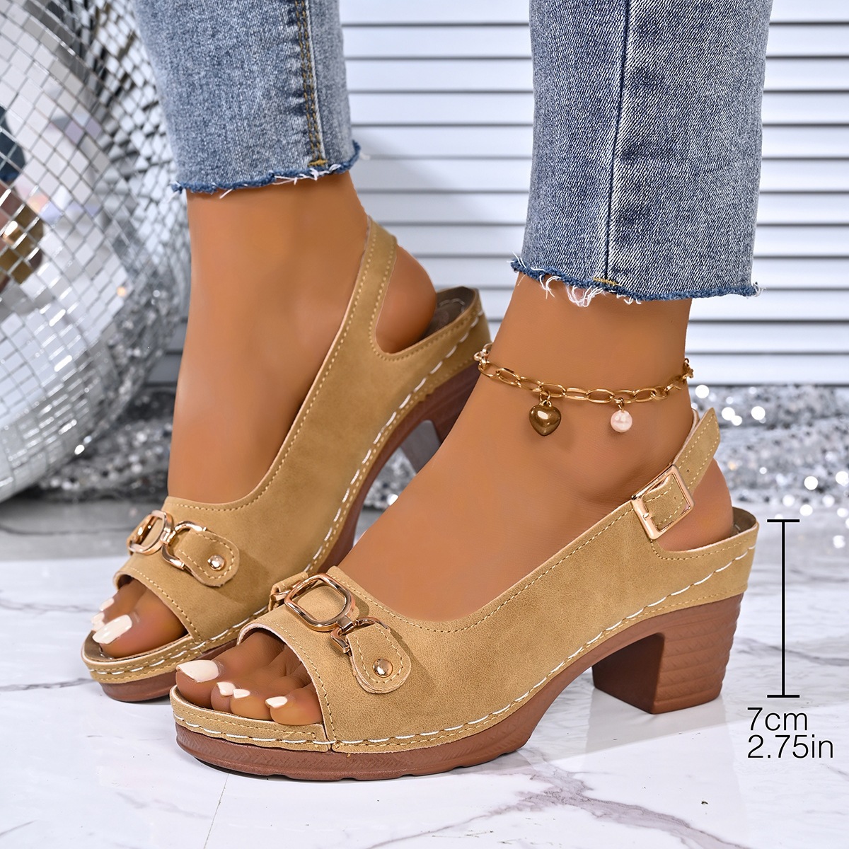 Fish-mouth Metal Chain High-heeled Sandals For Women 3