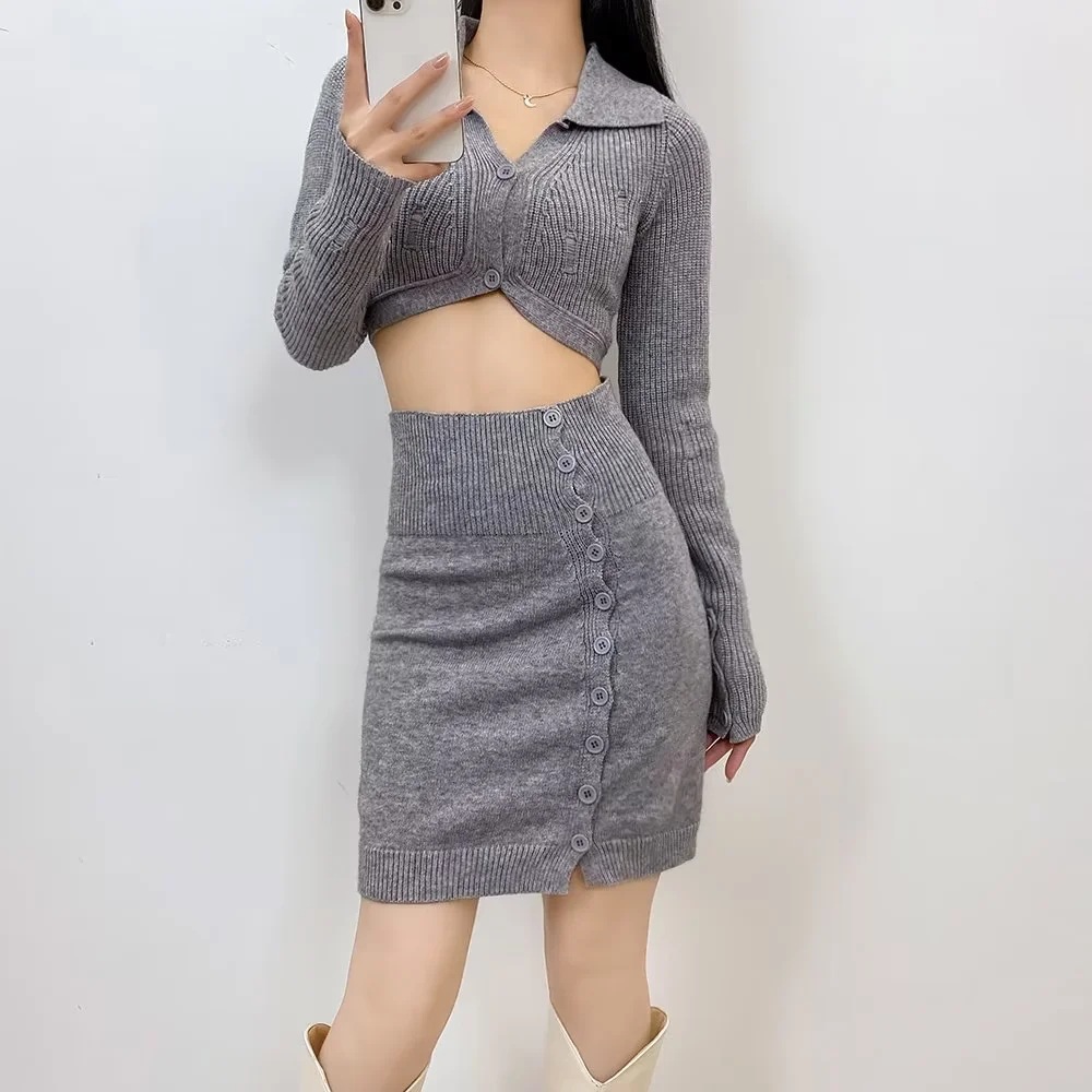 American Hot Girl Style Solid Color Polo Collar Short Suit