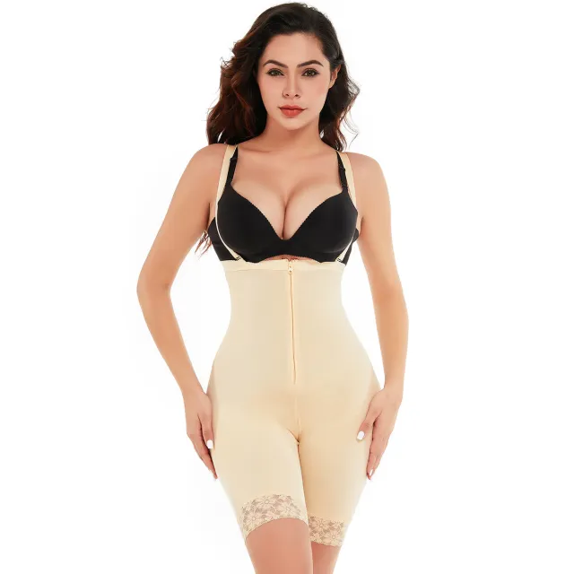 Plus Size High Waist Shaping Zipper Shaping Pants Skin Color 5Xl - Shop at LoveMi