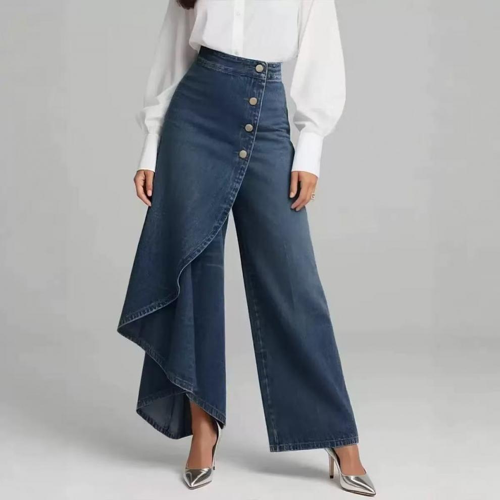 Women's washed denim skort lifestyle photo