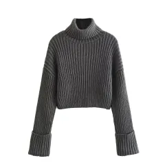 European And American Style Women's Ribbed Turtleneck Sweater Women - Grey - View 1