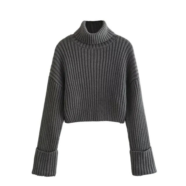 European And American Style Women's Ribbed Turtleneck Sweater Women Gray - Shop at LoveMi